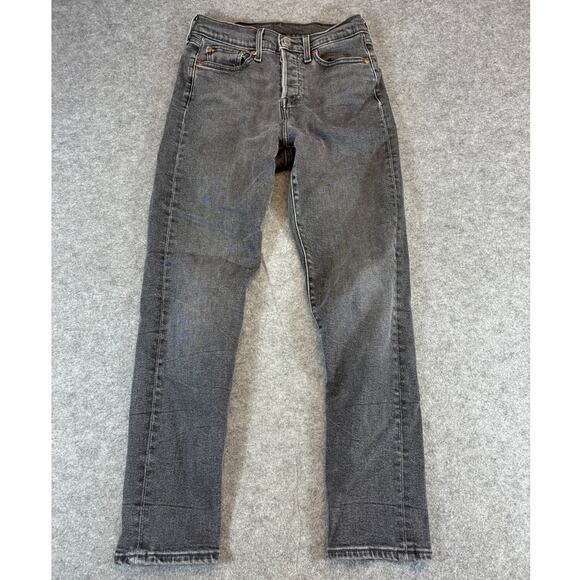 VINTAGE Levis Jeans Womens Size 27 Gray Denim Button Fly Straight 90s Grunge - Picture 1 of 9